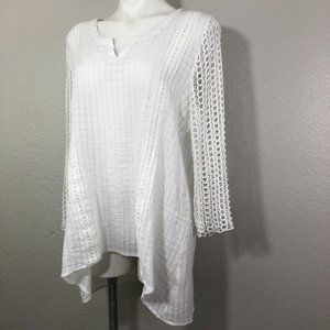 Mariarerro Gauzy Crochet White Tunic Blouse L B015